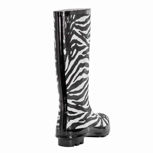 Rubber Rain Boots, Women's 14"  Wellies, Zebra Design Garden Rainboots, NEW - Picture 3 of 4